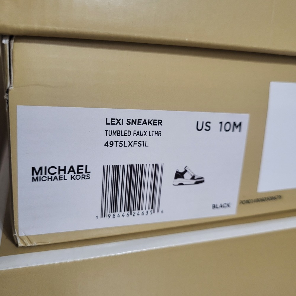 Michael Kors Lexi Women's 10 M Black Sneaker Mixed-Media MK Monogram New In Box - Picture 2 of 10